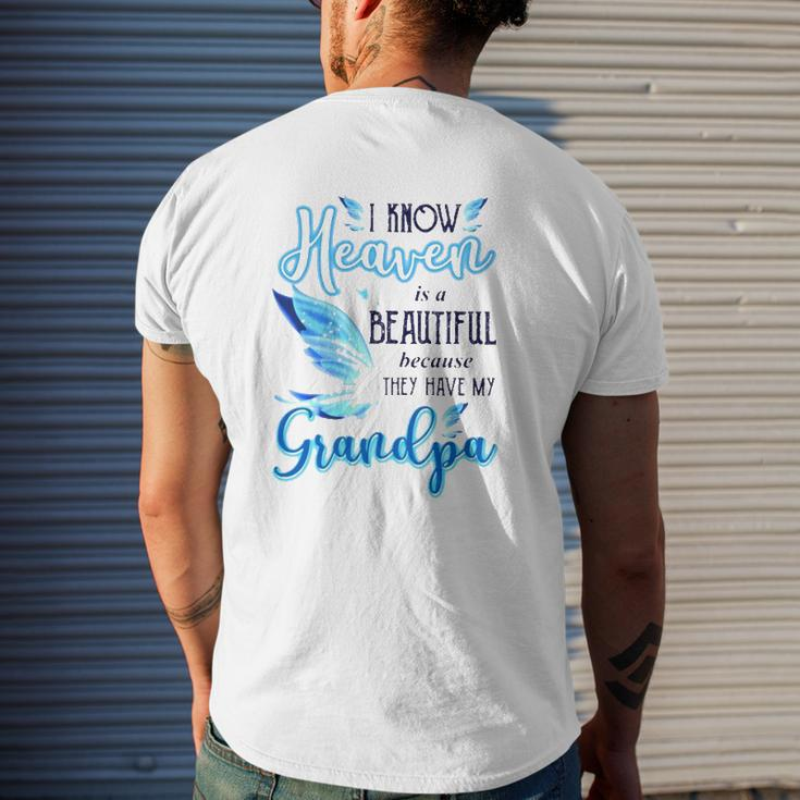 I Know Heaven Is A Beautiful Because They Have My Grandpa Beautiful Blue Butterflies Mens Back Print T-shirt Gifts for Him