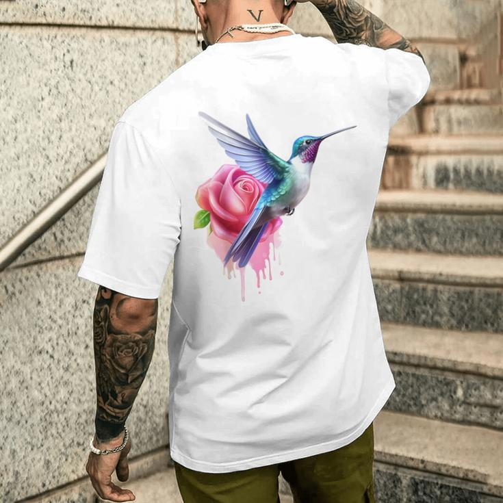Kolibri-Kunst Rose Tier Bunte Grafik Kolibri T-Shirt mit Rückendruck Geschenke für Ihn