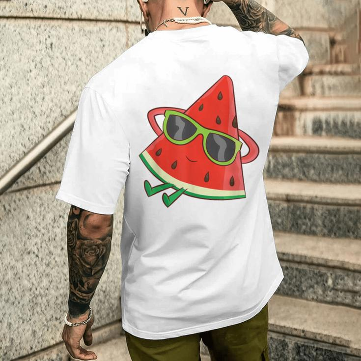 Melon Summer Fruit Sunglasses On Watermelon T-Shirt mit Rückendruck Geschenke für Ihn