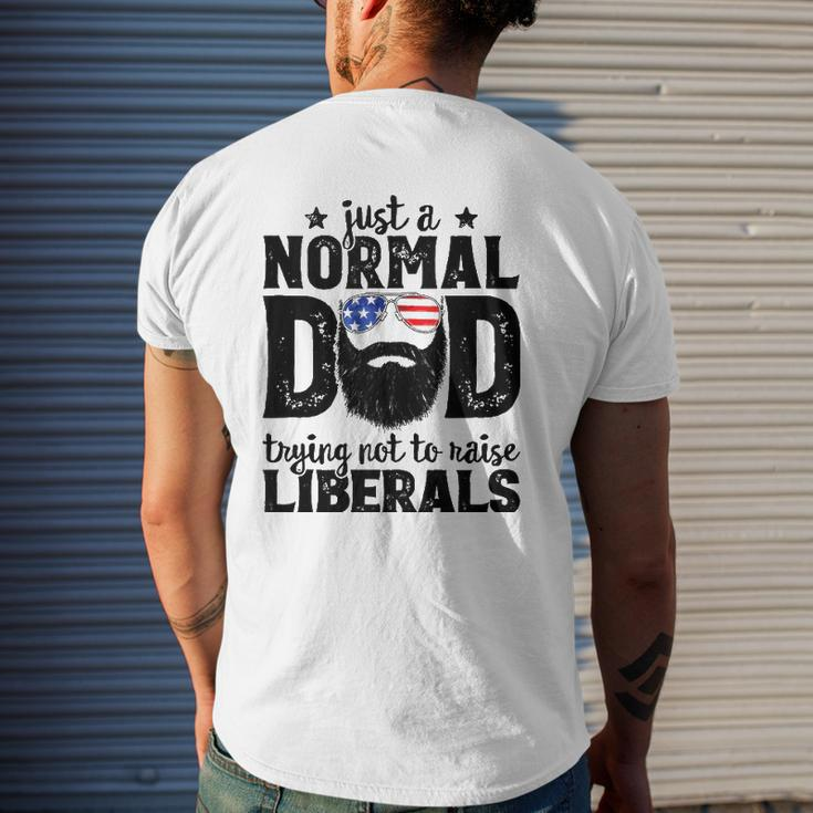 Mens Bearded Dad Just A Normal Dad Trying Not To Raise Liberals Mens Back Print T-shirt Gifts for Him