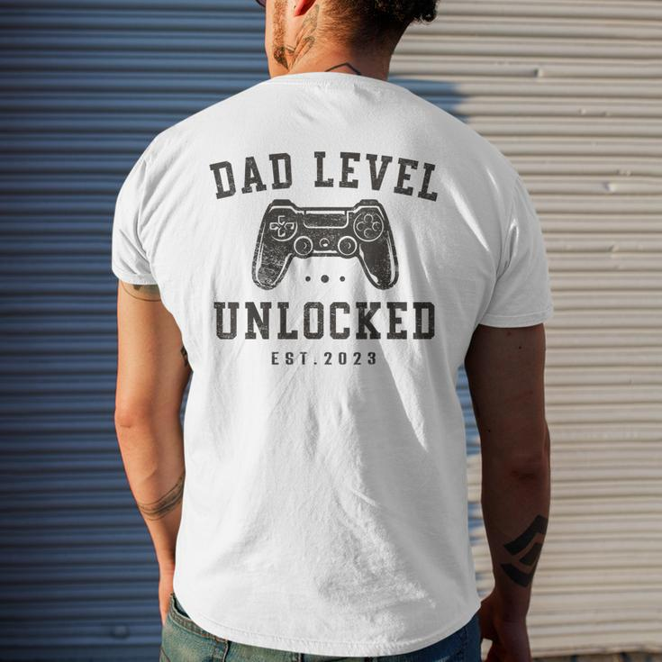 Mens Dad Level Unlocked 2023 New Dad To Be Gamer Father Day Mens Back Print T-shirt Gifts for Him