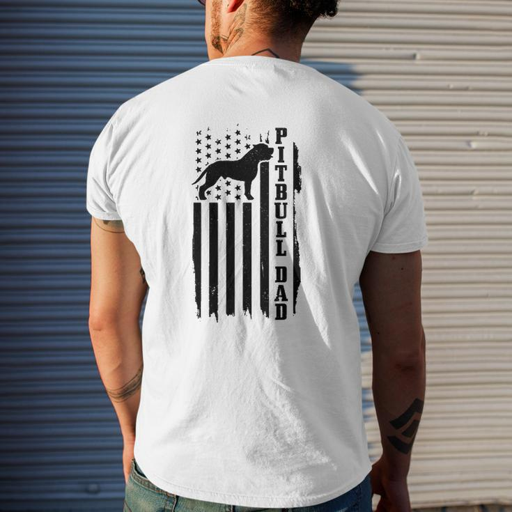 Mens Pitbull Dad Vintage American Flag Patriotic Pitbull Dog Mens Back Print T-shirt Gifts for Him
