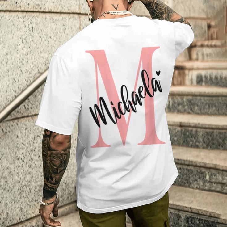 Michaela Nameorname Mit Monogramm Personalisiert Rosa T-Shirt mit Rückendruck Geschenke für Ihn