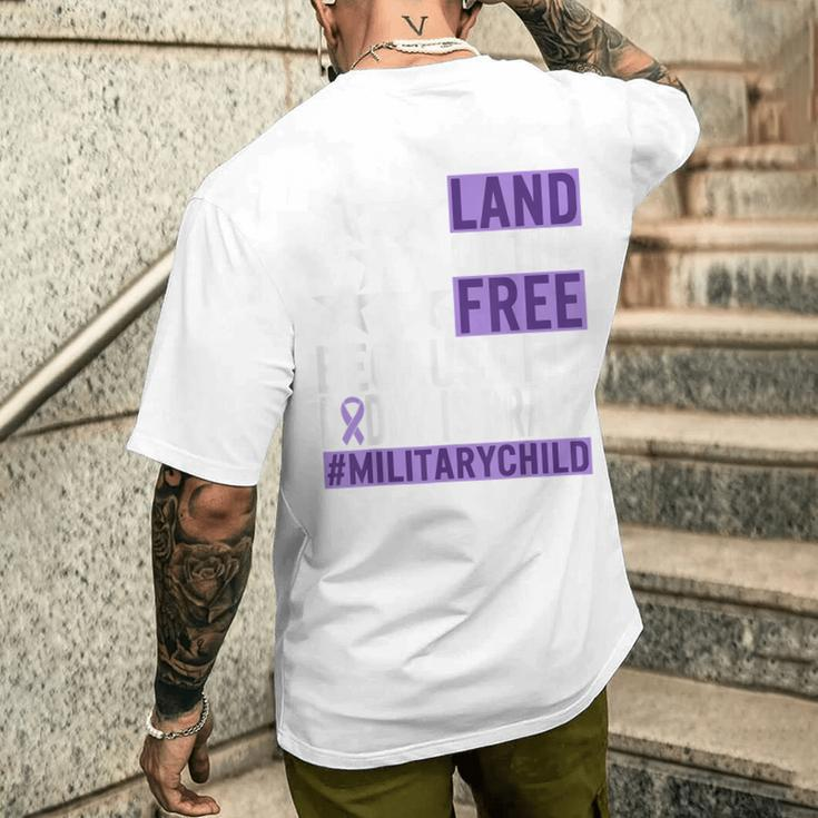 Military Child Month Purple Up Land Of The Free Daddy Brave Men's T-shirt Back Print Gifts for Him