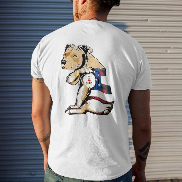 Pitbull Dog Tattoo I Love Dad Mens Back Print T-shirt Gifts for Him