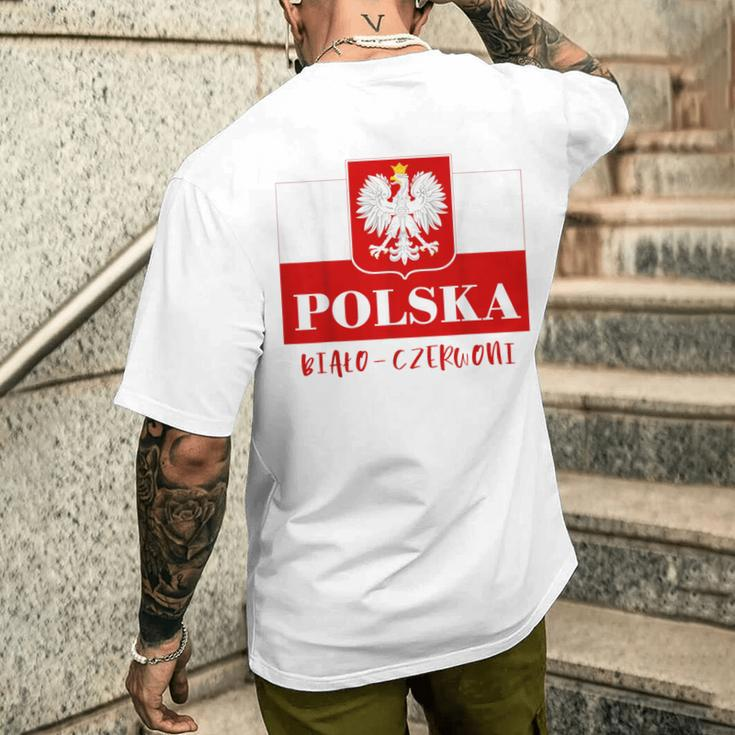 Polska Bialo-Czerwoni Polnische Flagge Polnisches Emblem Weißer Adler T-Shirt mit Rückendruck Geschenke für Ihn