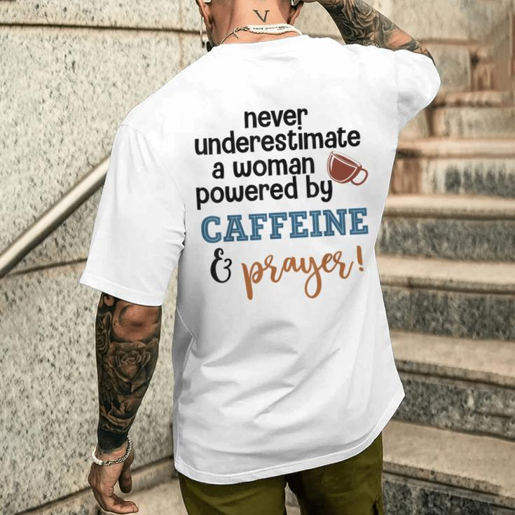 Powered By Caffeine & Prayer Men's T-shirt Back Print Gifts for Him