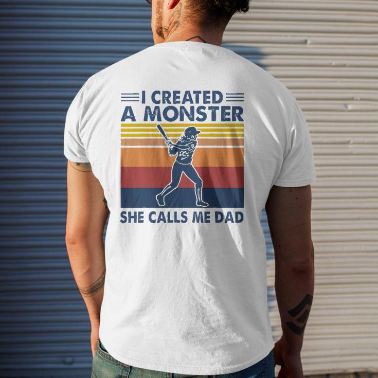 Proud Softball Dad I Created A Monster She Calls Me Dad Mens Back Print T-shirt Gifts for Him