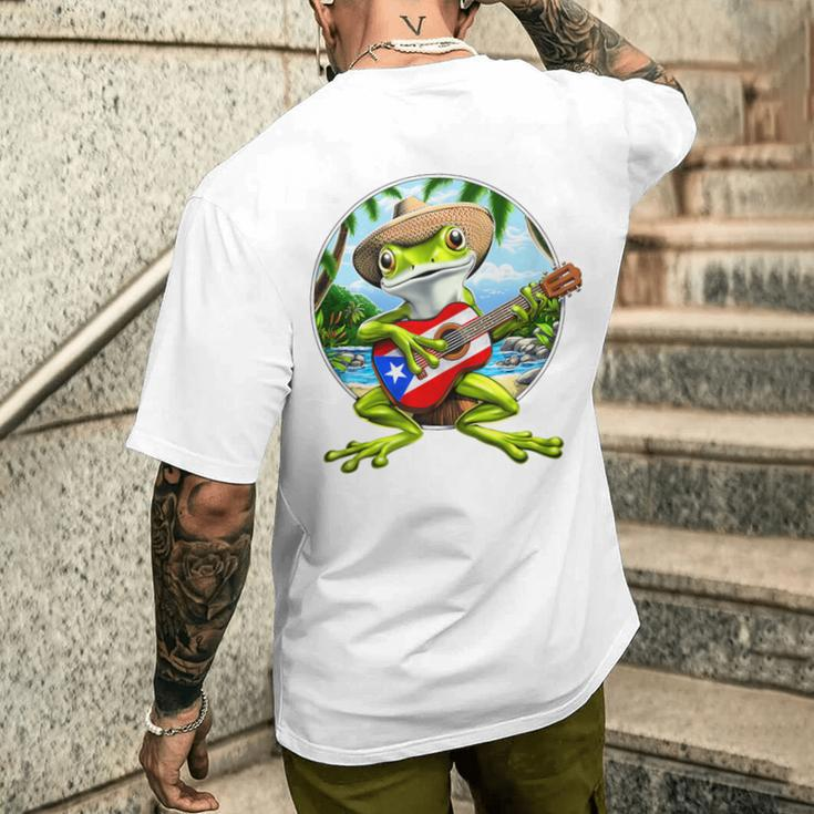 Puerto Rico Coqui Frog Playing Guitar Taino Boricua Men's T-shirt Back Print Gifts for Him