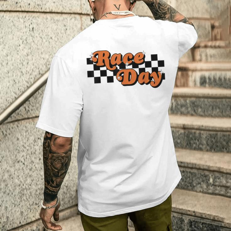 Race Day Checkered Flag Racing Driver Cheer Mama Men's T-shirt Back Print Gifts for Him