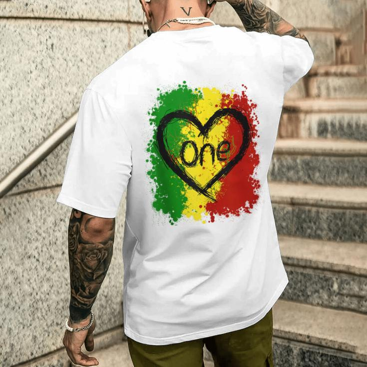 Reggae Heart One Love Rasta Reggae Music Jamaica Vacation Men's T-shirt Back Print Gifts for Him