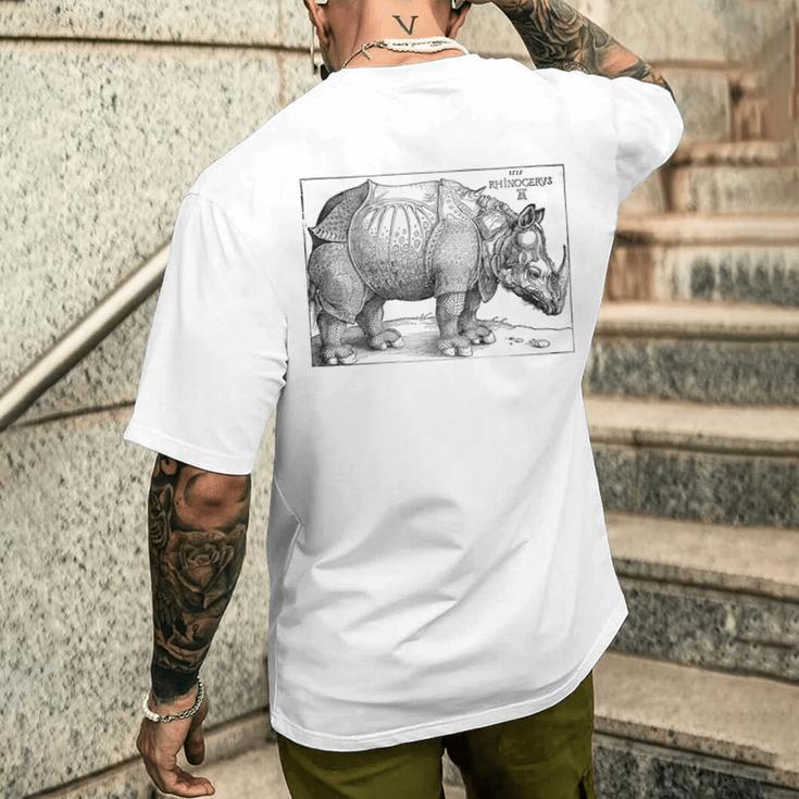 Rhinoceros Albrecht Durer Vintage Illustration Engraving T-Shirt mit Rückendruck Geschenke für Ihn