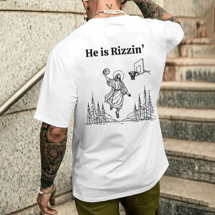 He Is Rizzin Jesus Basketball Meme Men's T-shirt Back Print Gifts for Him