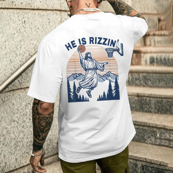 He Is Rizzin Jesus Playing Basketball Meme Christian Men's T-shirt Back Print Gifts for Him