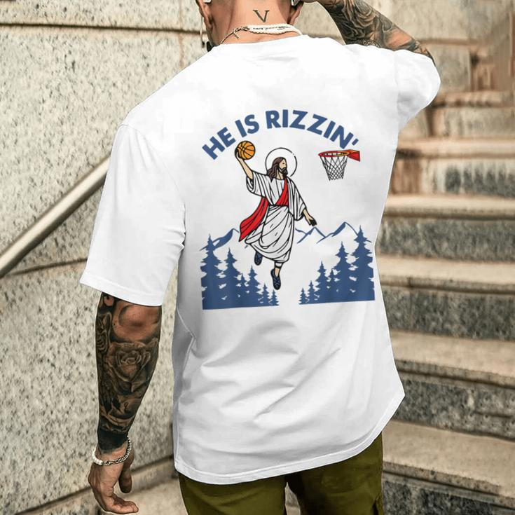 He Is Rizzin Jesus Basketball Easter Religious Men's T-shirt Back Print Gifts for Him