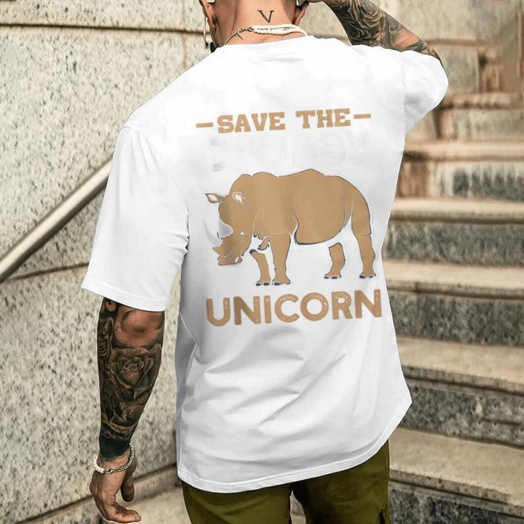 Save The Chubby Unicorns Rhino Rhinoceros Zoo Vintage Cool Men's T-shirt Back Print Funny Gifts