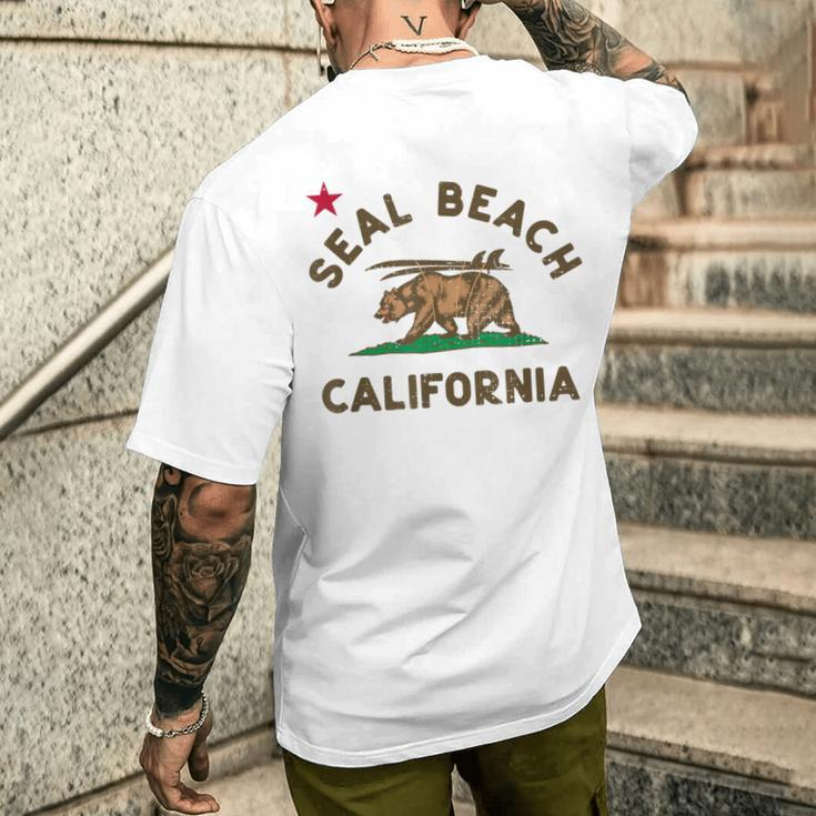 Seal Beach California Beach Flag Bear Surf Ca Vintage Men's T-shirt Back Print Funny Gifts