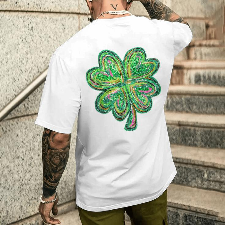 Shamrock Sequin Effect St Patrick's Day Four Leaf Clover Men's T-shirt Back Print Gifts for Him