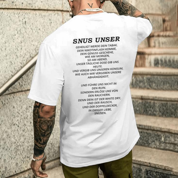 Snus Unser Heilgt Werde Dein Tabak T-Shirt mit Rückendruck Geschenke für Ihn