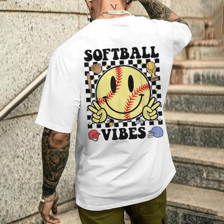 Softball Vibes Smile Face Game Day Softball Mom Men's T-shirt Back Print Gifts for Him