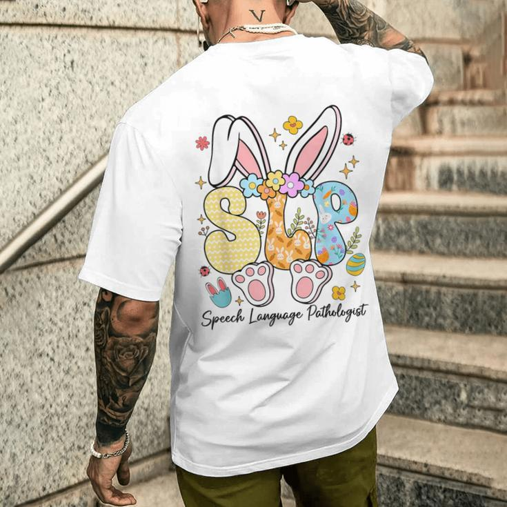 Speech Language Pathologist Bunny Bunnies Happy Easter Slp Men's T-shirt Back Print Gifts for Him