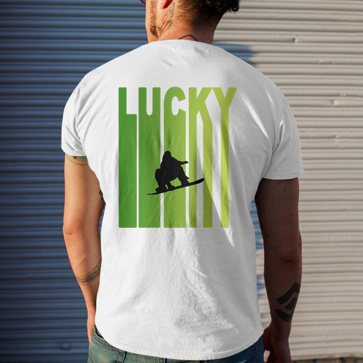 St Patricks Day Lucky Snowboarding Sport Lovers Mens Back Print T-shirt Gifts for Him