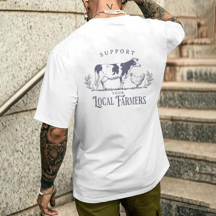 Support Your Local Cattle Rancher Farmer Country Farm Life Men's T-shirt Back Print Gifts for Him