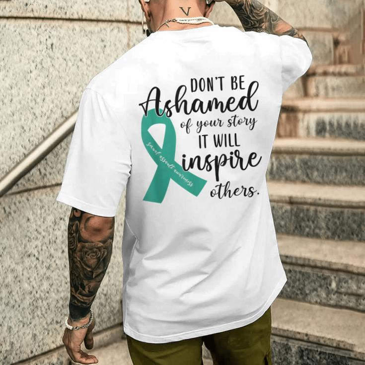 Teal Ribbon Support Squad Sexual Assault Awareness Month Men's T-shirt Back Print Gifts for Him