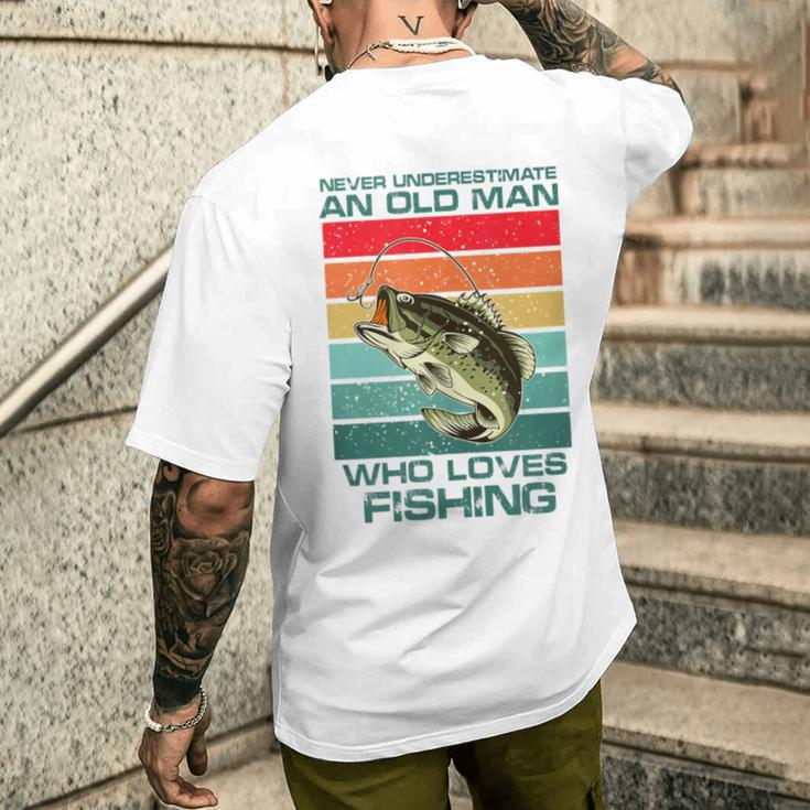 Never Underestimate A Old Man Who Loves Fishing Bass Vintage Men's T-shirt Back Print Gifts for Him