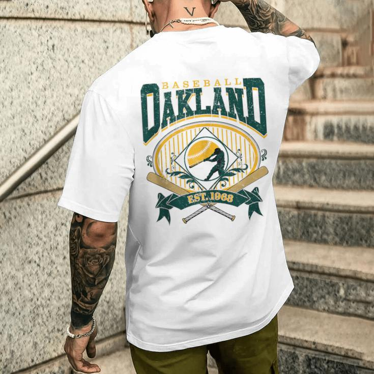 Vintage Oakland Baseball Home Plate & Bat Script Gameday Fan Men's T-shirt Back Print Gifts for Him