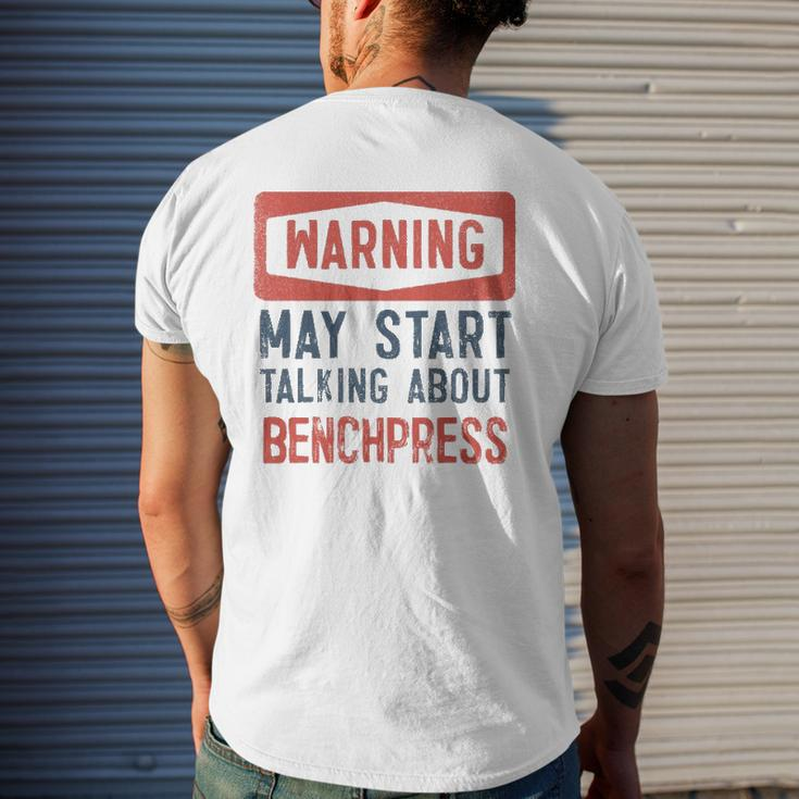 Warning May Start Talking About Benchpress Mens Back Print T-shirt Gifts for Him