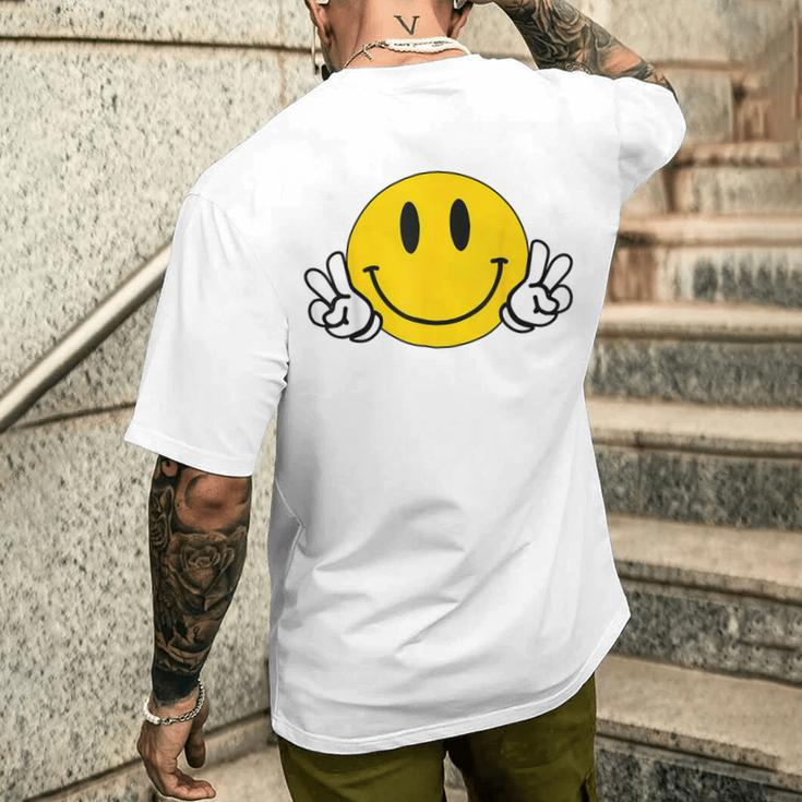 Yellow Smile Face Cute Checkered Peace Smiling Happy Face Men's T-shirt Back Print Gifts for Him