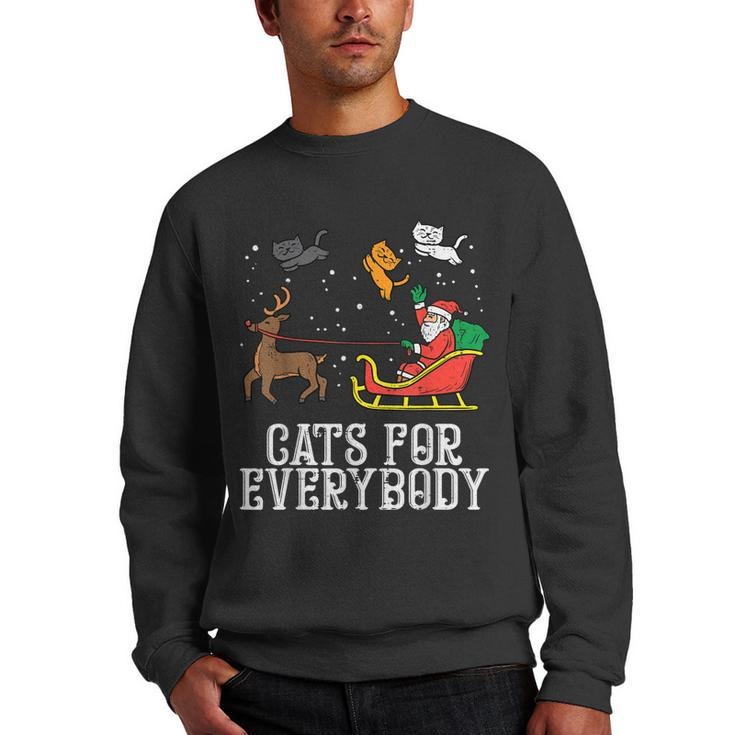 Cats For Everybody Christmas Cat Funny Xmas Women Santa  Men Crewneck Graphic Sweatshirt