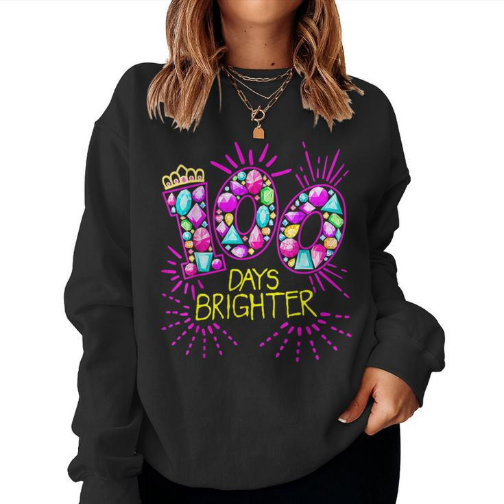 100 Days Brighter Teacher Girls 100 Days Of School Diamond Women Sweatshirt