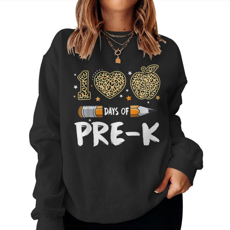 100 Days Of Pre K Teacher Student Leopard Happy 100Th Day Women Sweatshirt