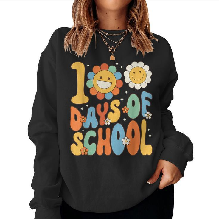 100 Days Of School Groovy 100Th Day Of School Teacher Women Sweatshirt