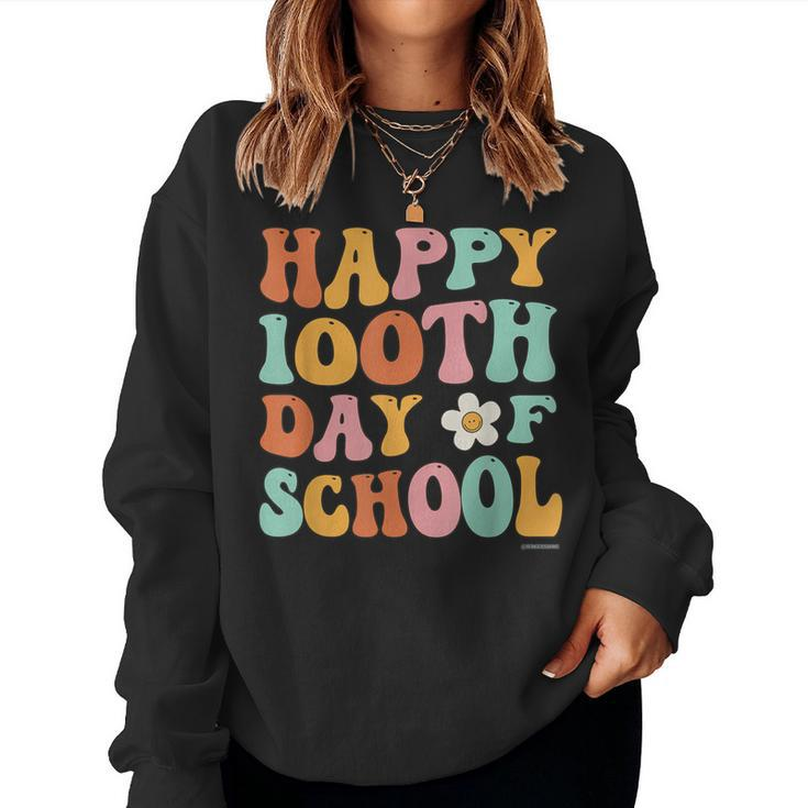 100 Days Of School For Teacher Student Retro Vintage Groovy Women Sweatshirt
