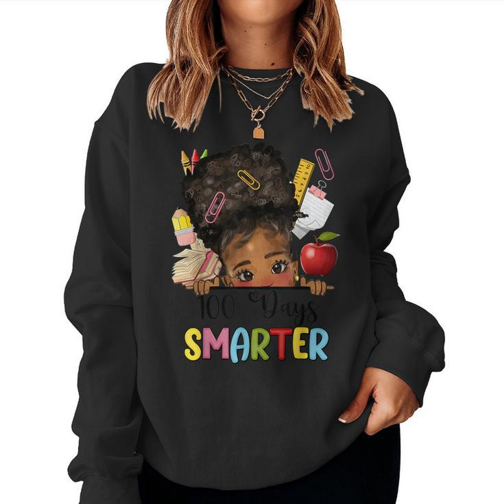 100 Days Smarter Afro Girls Messy Bun 100Th Day Of School Women Sweatshirt