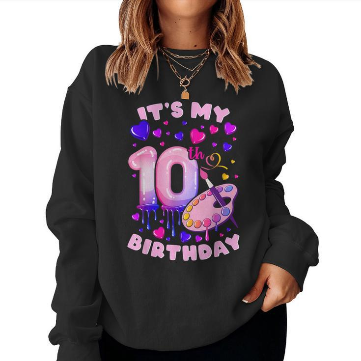 10Th Birthday Girl 10 Years Painting Art Number 10 Women Sweatshirt