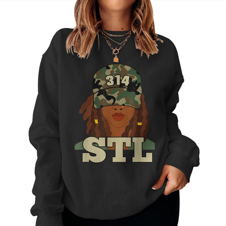 314 Stl St Louis Black Woman Locs Camo Women Sweatshirt