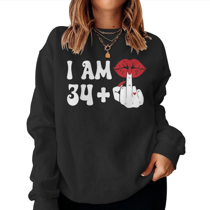 I Am 34 1 Middle Finger & Lips 35Th Birthday Girls Women Sweatshirt