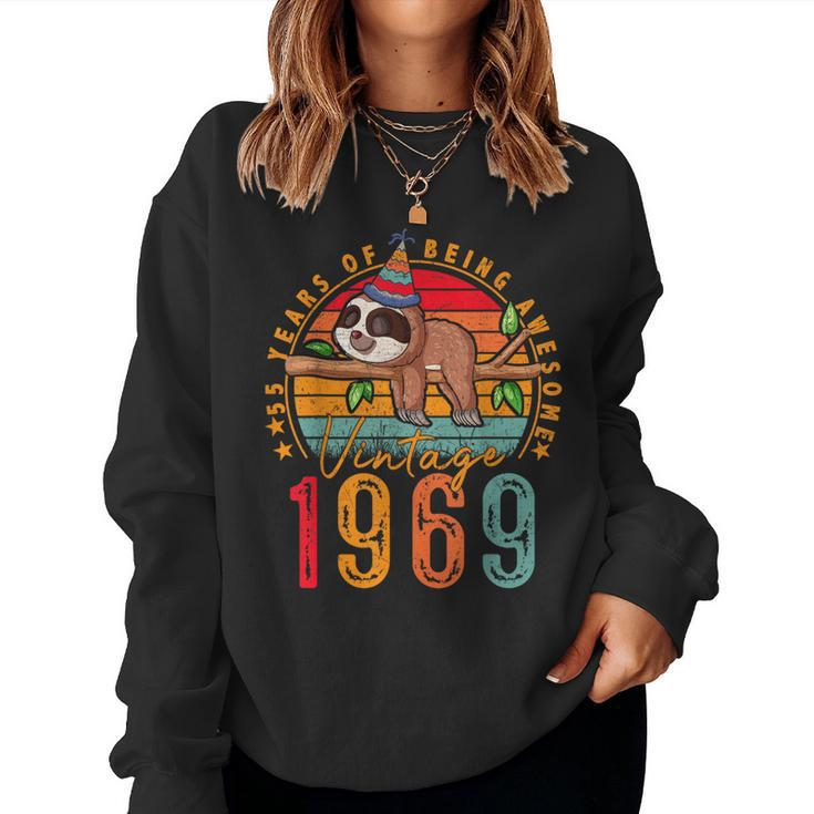 55 Years Old Sloth Lover Vintage 1969 55Th Birthday Women Sweatshirt