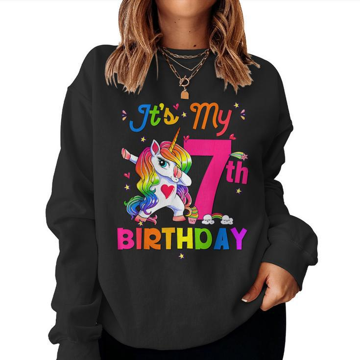 7 Years Old Unicorn It's My 7Th Birthday Girl Party Women Sweatshirt