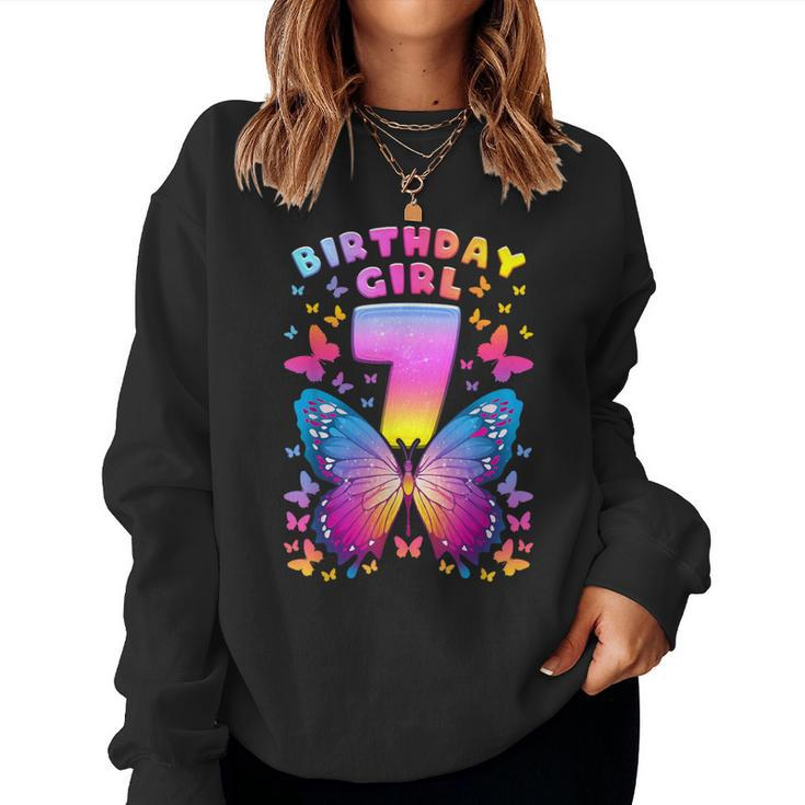 7Th Birthday Girl 7 Years Butterfly Number 7 Women Sweatshirt