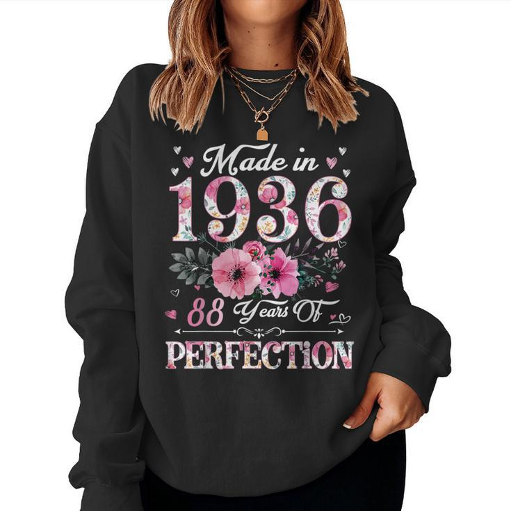 88 Year Old Made In 1936 Floral 88Th Birthday For Women Women Sweatshirt