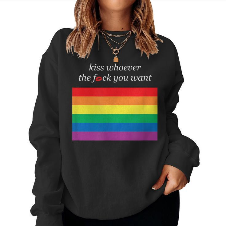 Aesthetic Lgbt Rainbow Flag Kiss Whoever The Fuck You Want Women Sweatshirt