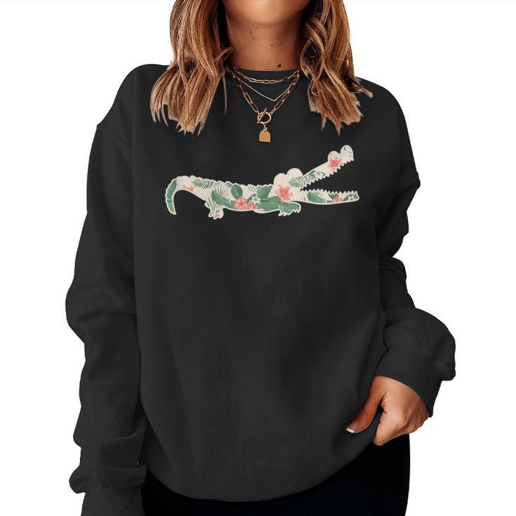 Alligator Flower Girl Print Floral Hawaiian Women Women Sweatshirt