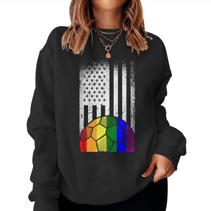 American Flag Soccer Ball Lgbt-Q Rainbow Gay Pride Ally Women Sweatshirt