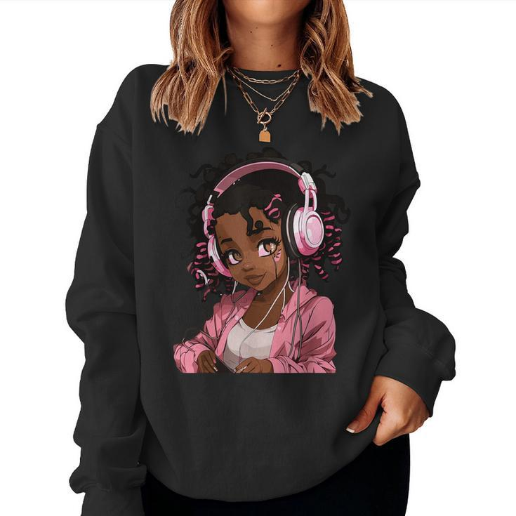 Anime And Music Black Girl Anime Merch Afro African American Women Sweatshirt