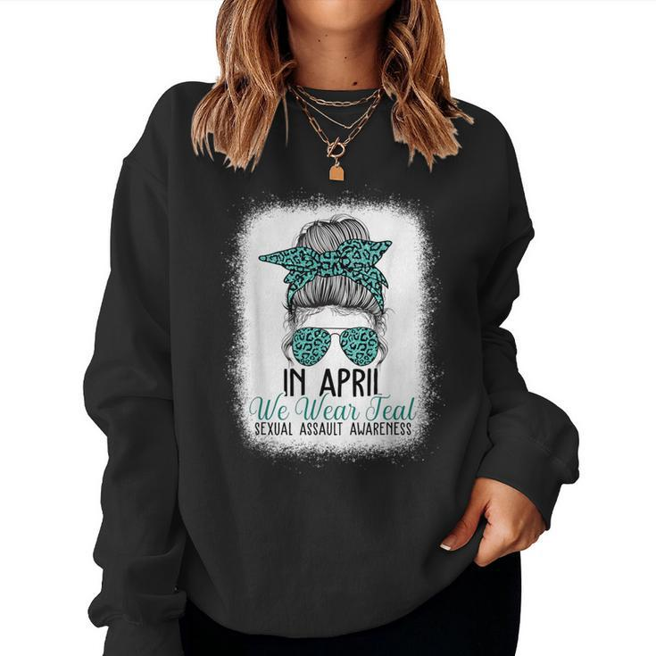 In April We Wear Teal Sexual Assault Awareness Messy Bun Women Sweatshirt